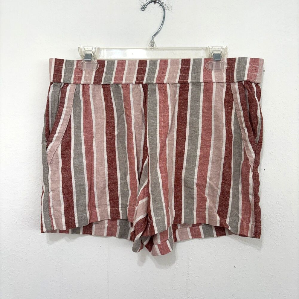 Linen Blend Shorts Medium Striped Boho Coastal Preppy Cottage Summer Beach